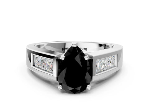 White gold Fancy Black Pear Cut Cut Channel Set Solitaire Ring with Four-Prong Setting_12