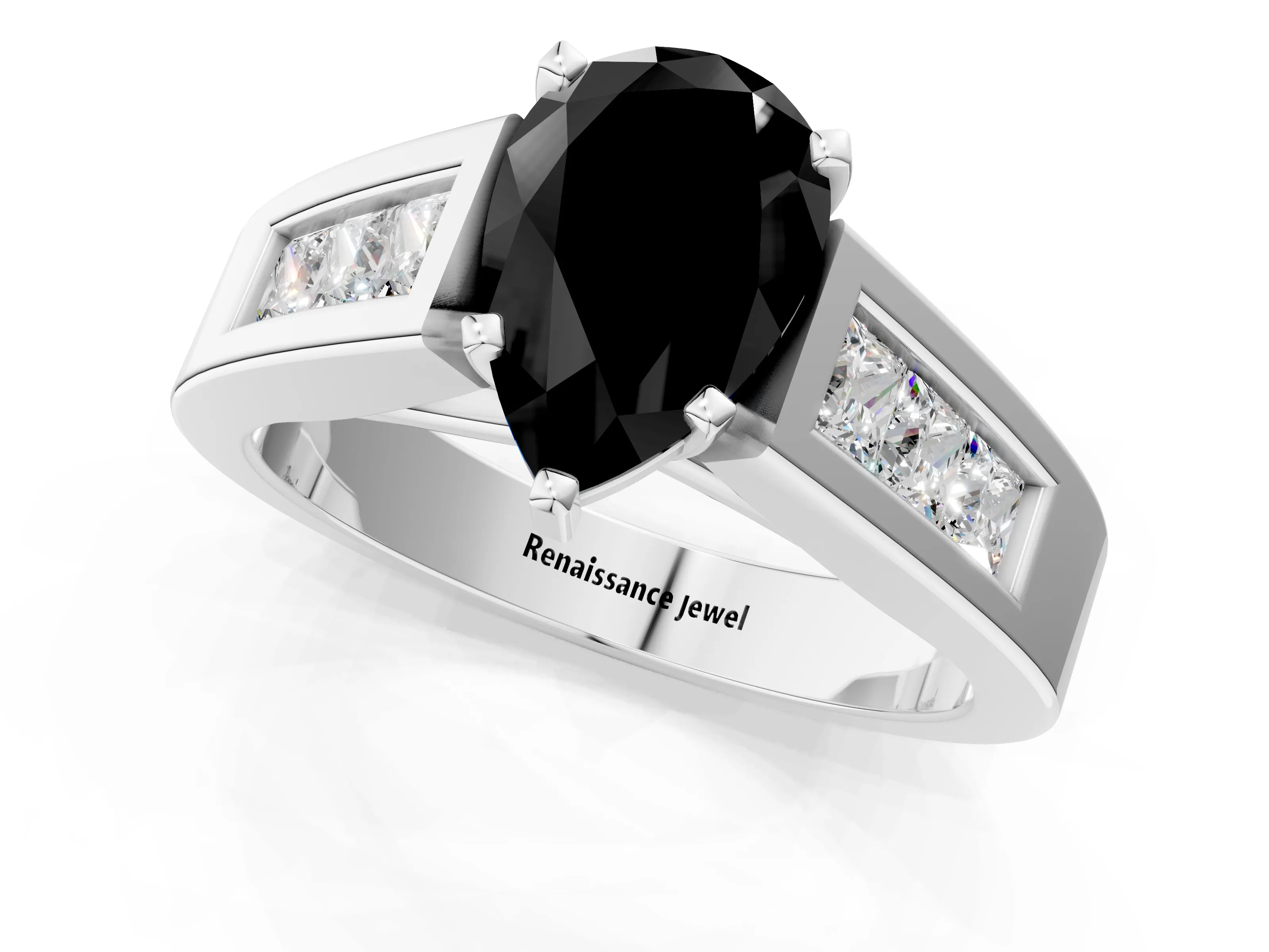 White gold Fancy Black Pear Cut Cut Channel Set Solitaire Ring with Four-Prong Setting_13