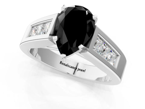 White gold Fancy Black Pear Cut Cut Channel Set Solitaire Ring with Four-Prong Setting_13