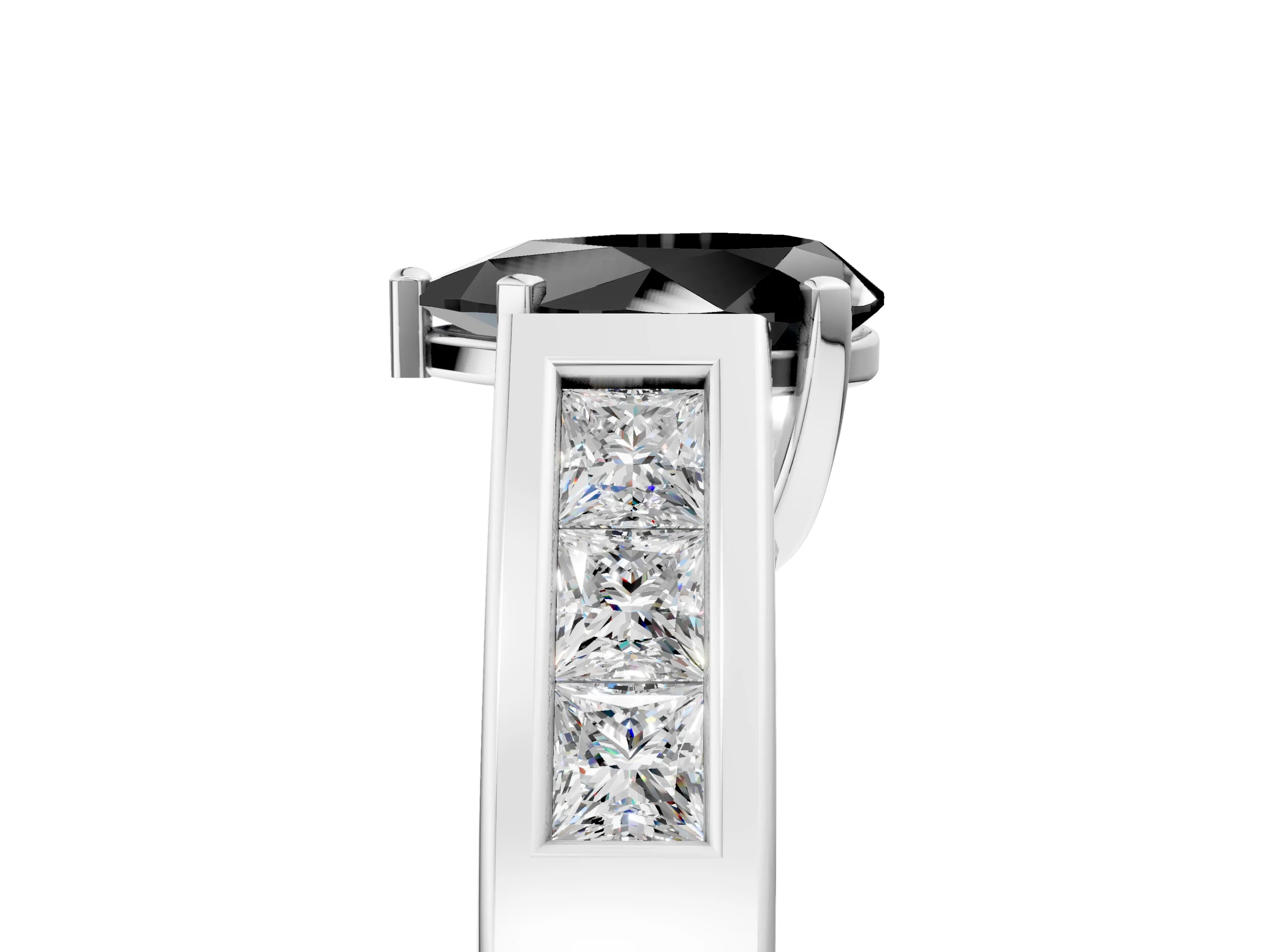 White gold Fancy Black Pear Cut Cut Channel Set Solitaire Ring with Four-Prong Setting_17