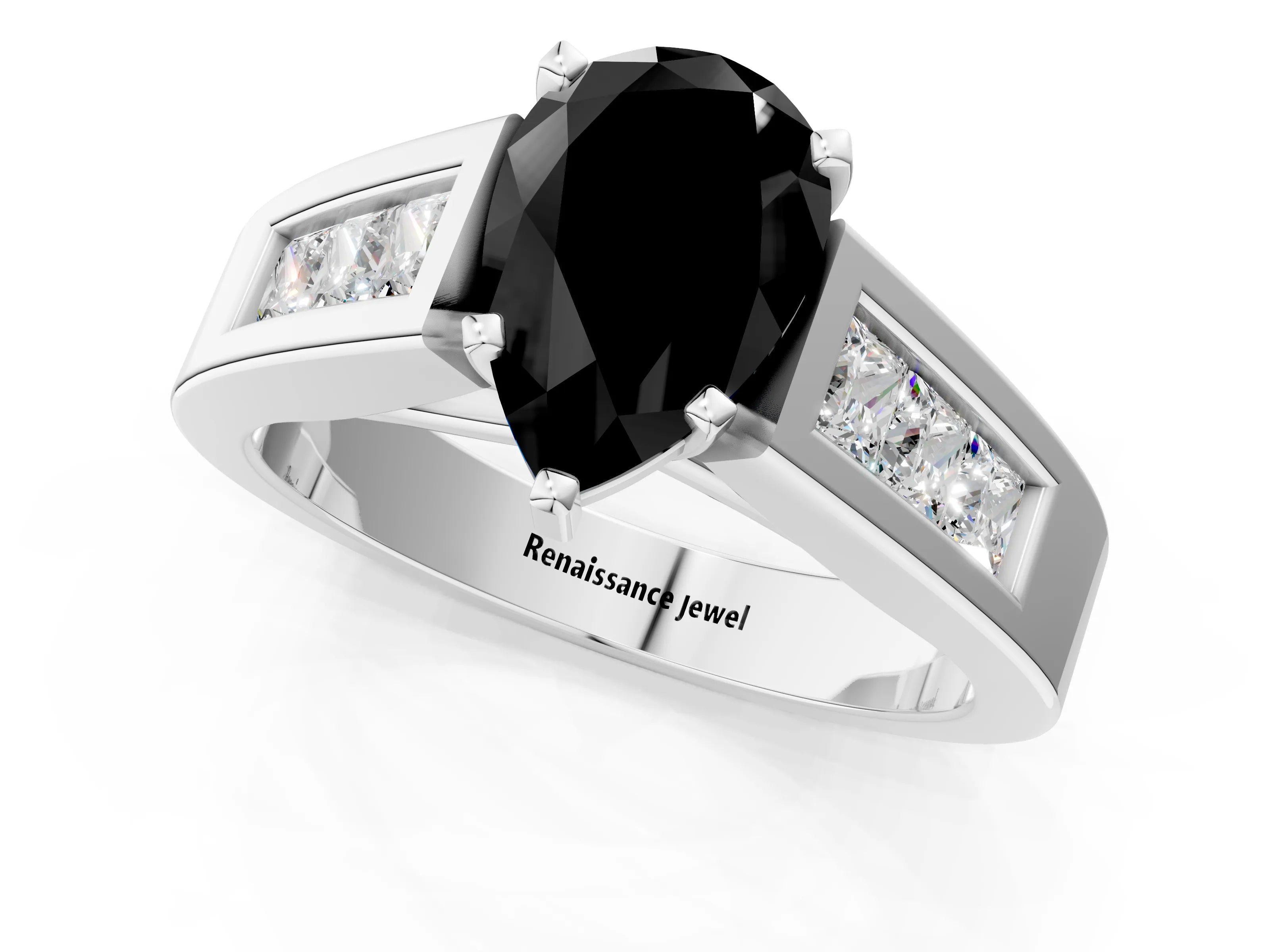 White gold Fancy Black Pear Cut Cut Channel Set Solitaire Ring with Four-Prong Setting_1