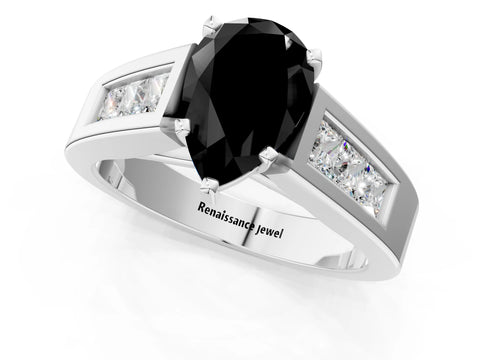 White gold Fancy Black Pear Cut Cut Channel Set Solitaire Ring with Four-Prong Setting_1
