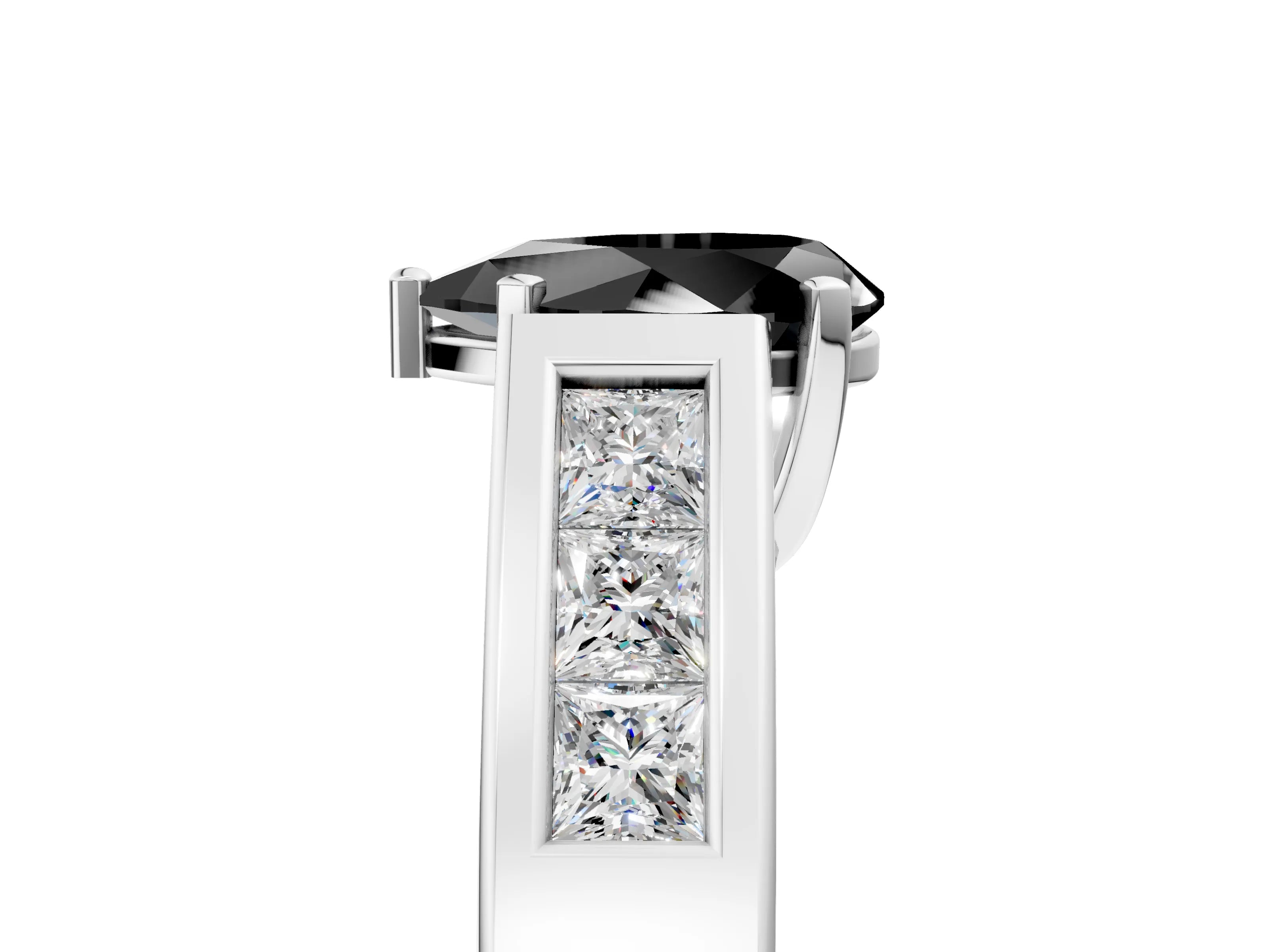 White gold Fancy Black Pear Cut Cut Channel Set Solitaire Ring with Four-Prong Setting_5