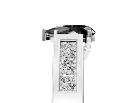 White gold Fancy Black Pear Cut Cut Channel Set Solitaire Ring with Four-Prong Setting_5