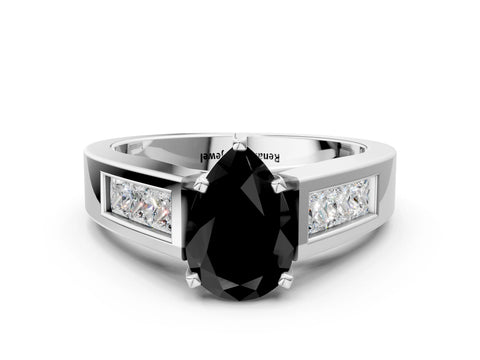 White gold Fancy Black Pear Cut Cut Channel Set Solitaire Ring with Four-Prong Setting