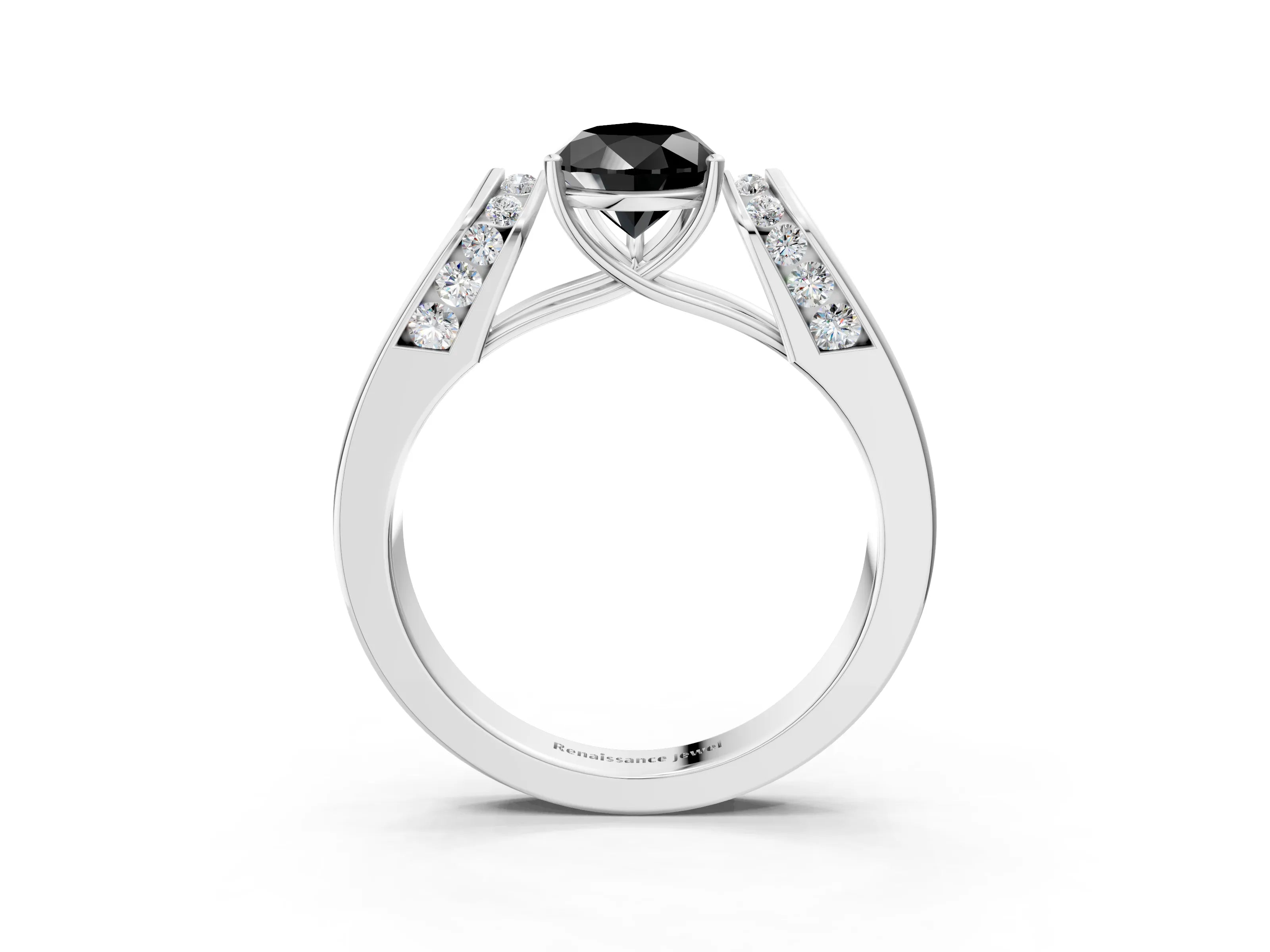 White gold Fancy Black Pear Cut Cut Diamond Channel Set Solitaire Ring with Four-Prong Setting_15