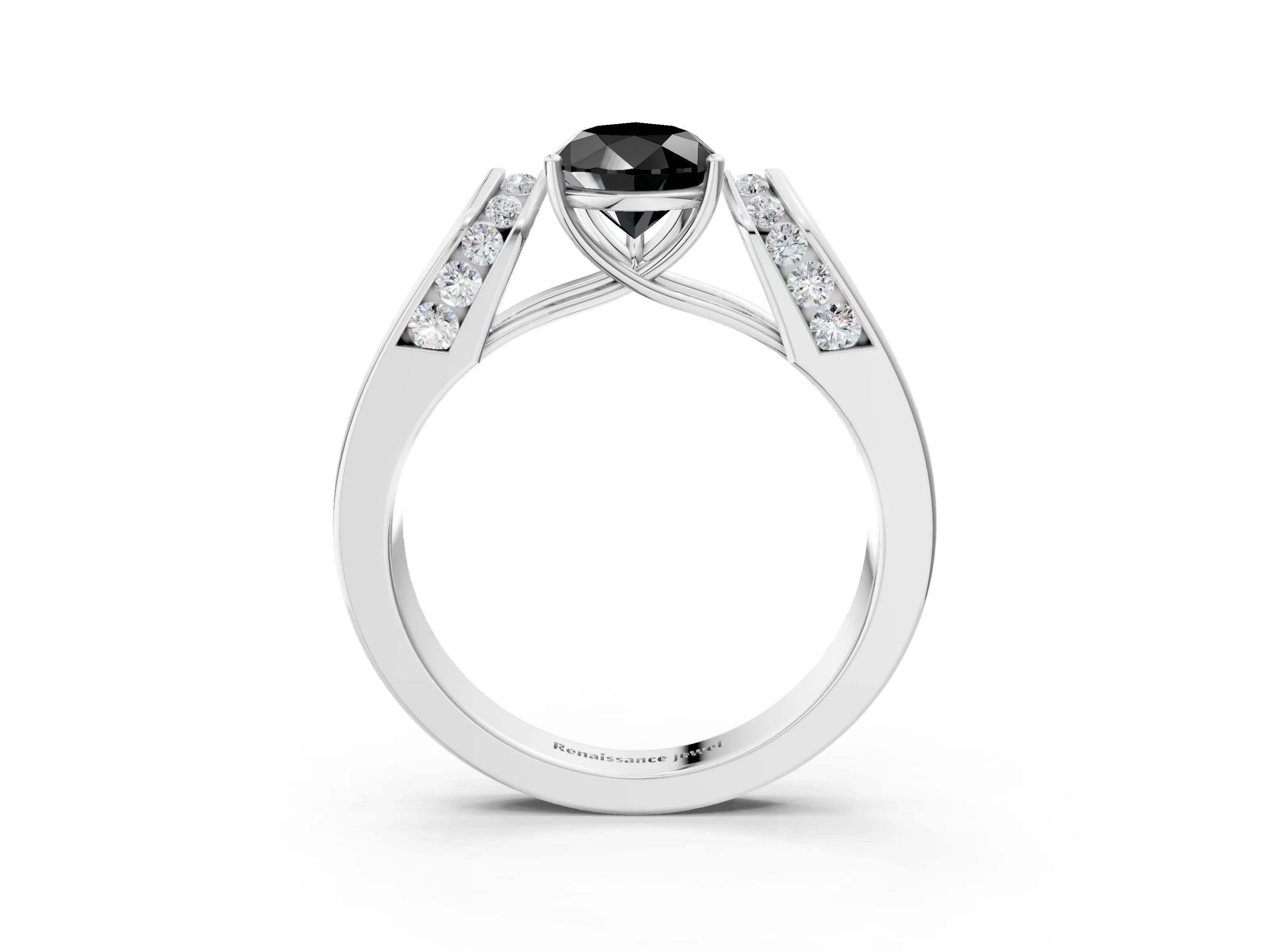 White gold Fancy Black Pear Cut Cut Diamond Channel Set Solitaire Ring with Four-Prong Setting_3
