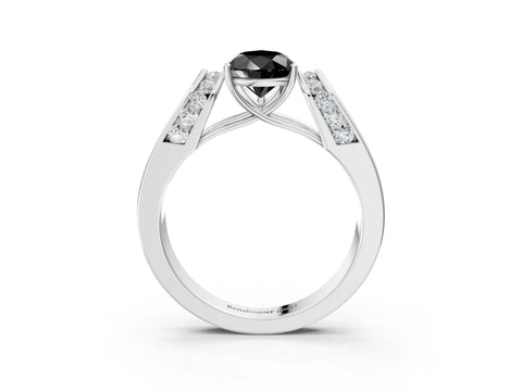 White gold Fancy Black Pear Cut Cut Diamond Channel Set Solitaire Ring with Four-Prong Setting_3
