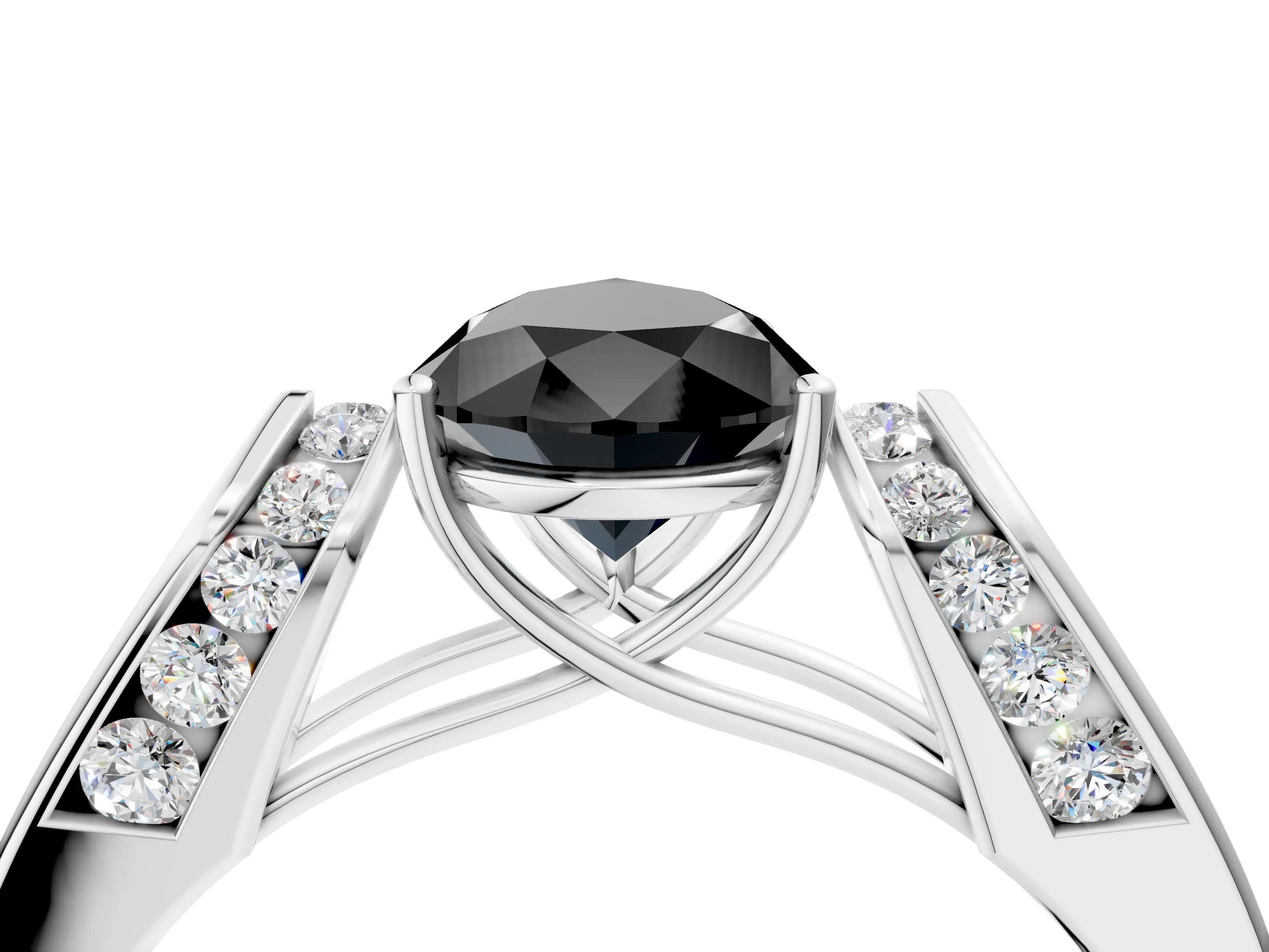 White gold Fancy Black Pear Cut Cut Diamond Channel Set Solitaire Ring with Four-Prong Setting_4