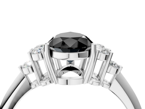 White gold Fancy Black Pear Cut Cut Diamond Cluster Ring with Solitaire Band and Four-Prong Setting_16