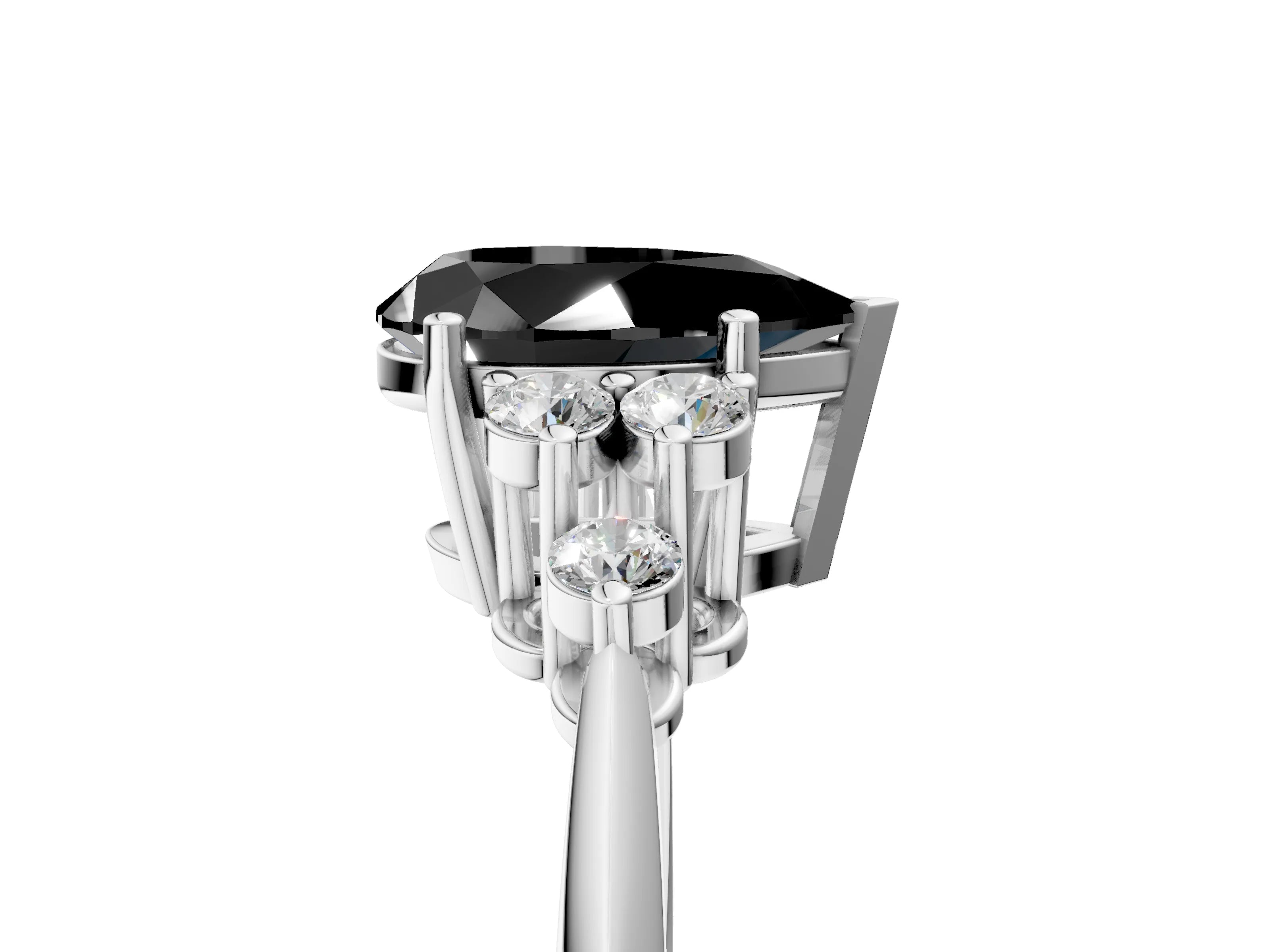 White gold Fancy Black Pear Cut Cut Diamond Cluster Ring with Solitaire Band and Four-Prong Setting_17