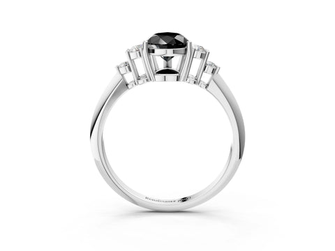 White gold Fancy Black Pear Cut Cut Diamond Cluster Ring with Solitaire Band and Four-Prong Setting_3