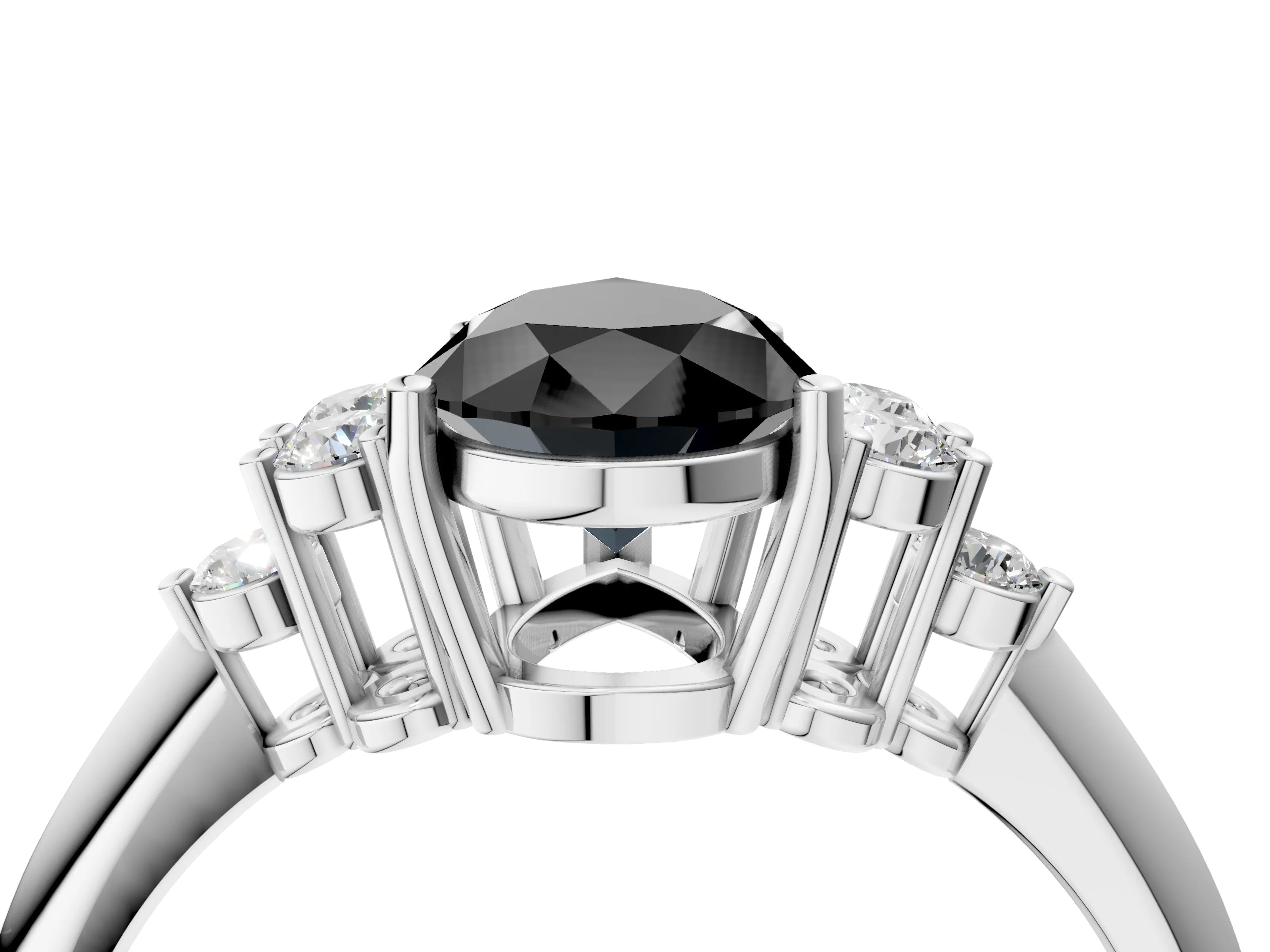 White gold Fancy Black Pear Cut Cut Diamond Cluster Ring with Solitaire Band and Four-Prong Setting_4