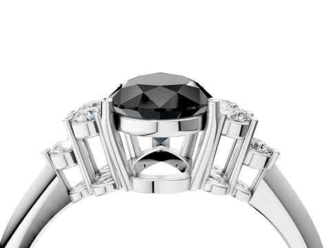 White gold Fancy Black Pear Cut Cut Diamond Cluster Ring with Solitaire Band and Four-Prong Setting_4