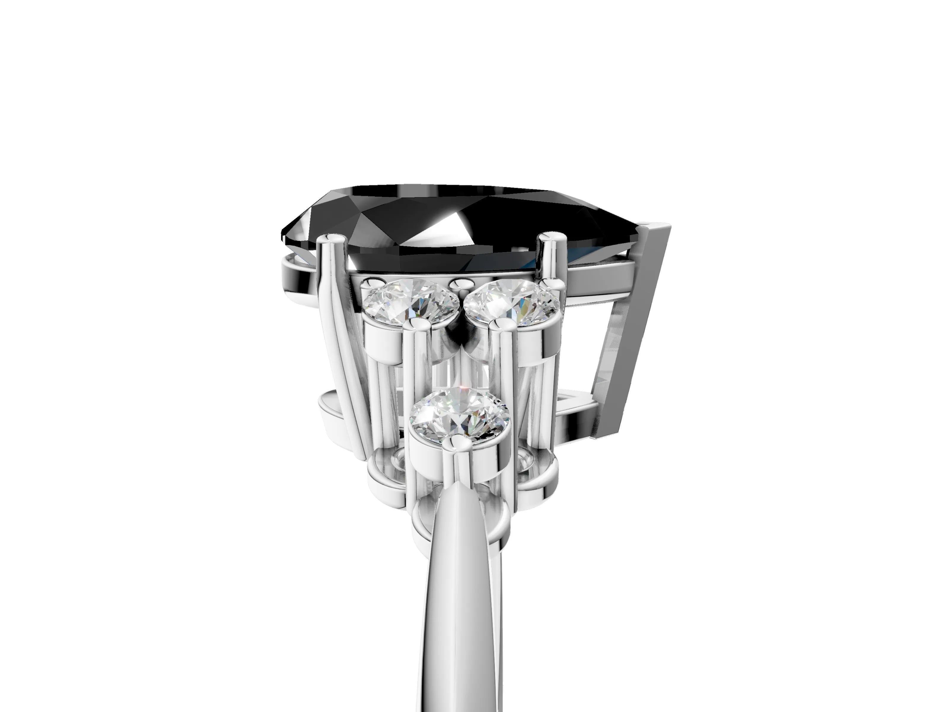 White gold Fancy Black Pear Cut Cut Diamond Cluster Ring with Solitaire Band and Four-Prong Setting_5