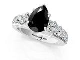 White gold Fancy Black Pear Cut Cut Diamond Engagement Ring with Pavé Band and Four-Prong Setting_1