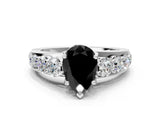 White gold Fancy Black Pear Cut Cut Diamond Engagement Ring with Pavé Band and Four-Prong Setting