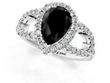 White gold Fancy Black Pear Cut Cut Diamond Halo Engagement Ring with Open Split Pavé Band_1