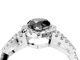 White gold Fancy Black Pear Cut Cut Diamond Halo Engagement Ring with Open Split Pavé Band_4