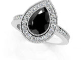 White gold Fancy Black Pear Cut-Cut Diamond Halo Engagement Ring with Pave Band and Prong Setting_1