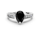 White gold Fancy Black Pear Cut Cut Diamond Milgrain Pave Band Four-Prong Setting Ring_3