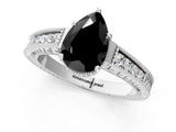 White gold Fancy Black Pear Cut Cut Diamond Milgrain Pave Band Four-Prong Setting Ring_4
