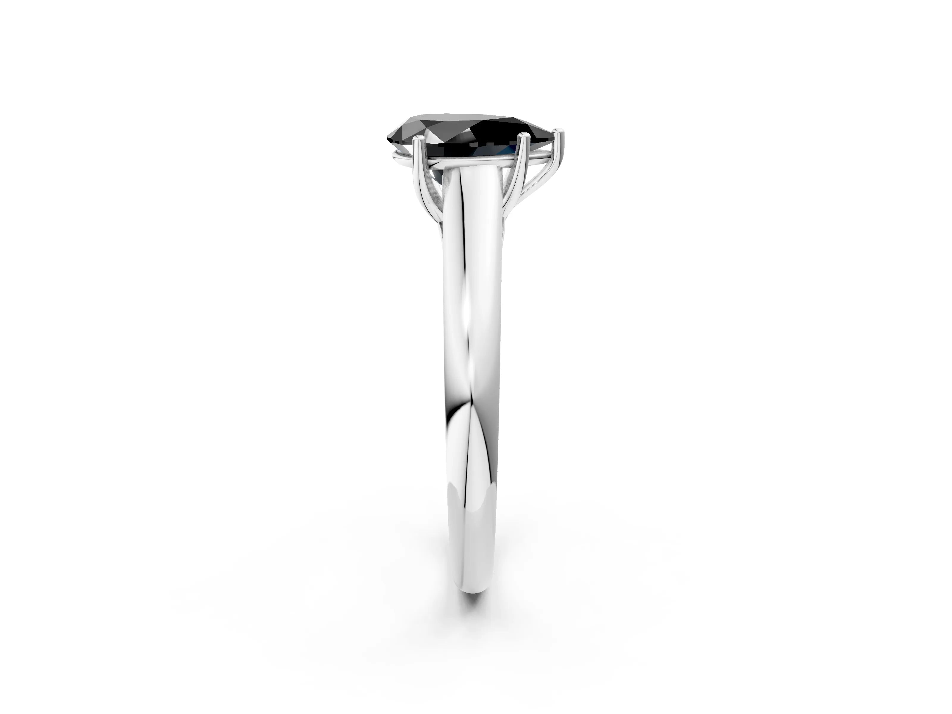 White gold Fancy Black Pear Cut Cut Diamond Solitaire Engagement Ring with Tapered Plain Band and Four-Prong Setting_14