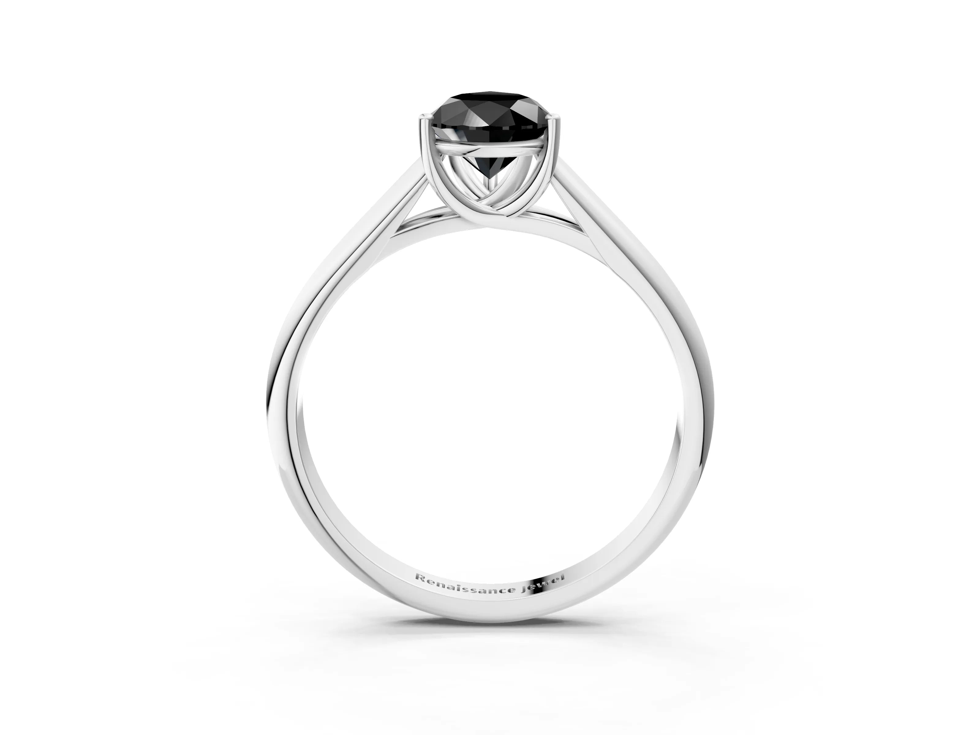 White gold Fancy Black Pear Cut Cut Diamond Solitaire Engagement Ring with Tapered Plain Band and Four-Prong Setting_15