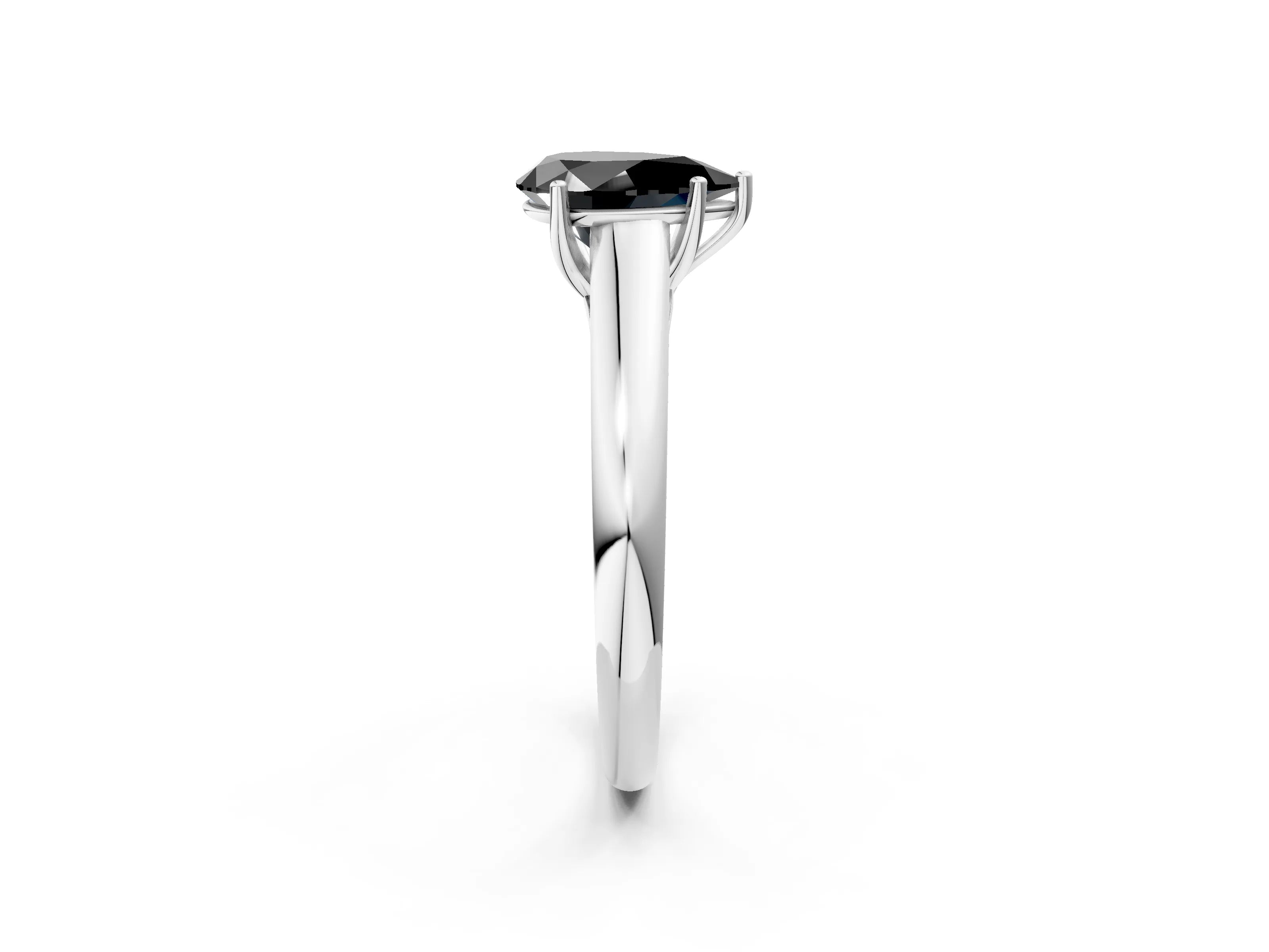 White gold Fancy Black Pear Cut Cut Diamond Solitaire Engagement Ring with Tapered Plain Band and Four-Prong Setting_2
