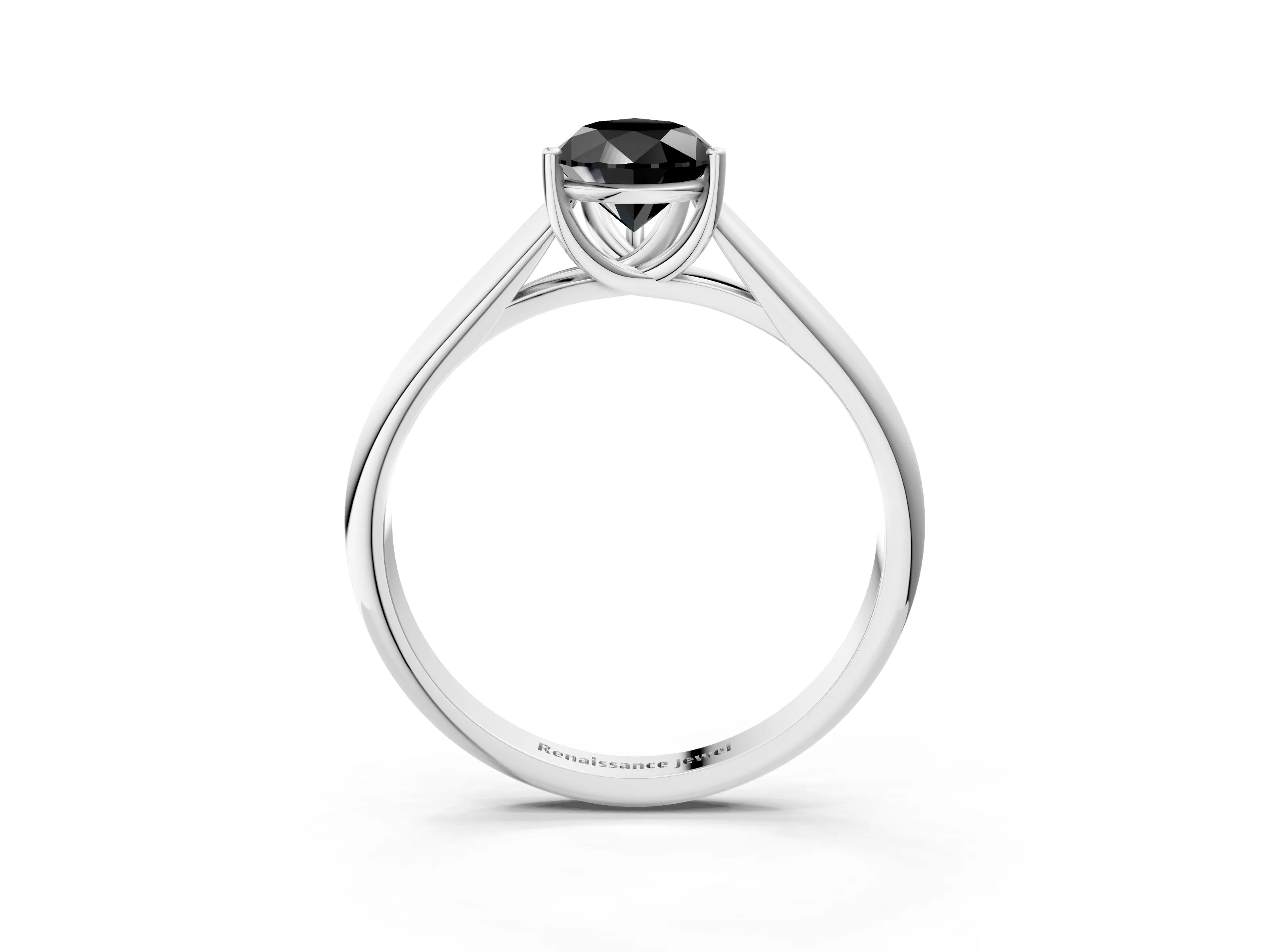 White gold Fancy Black Pear Cut Cut Diamond Solitaire Engagement Ring with Tapered Plain Band and Four-Prong Setting_3