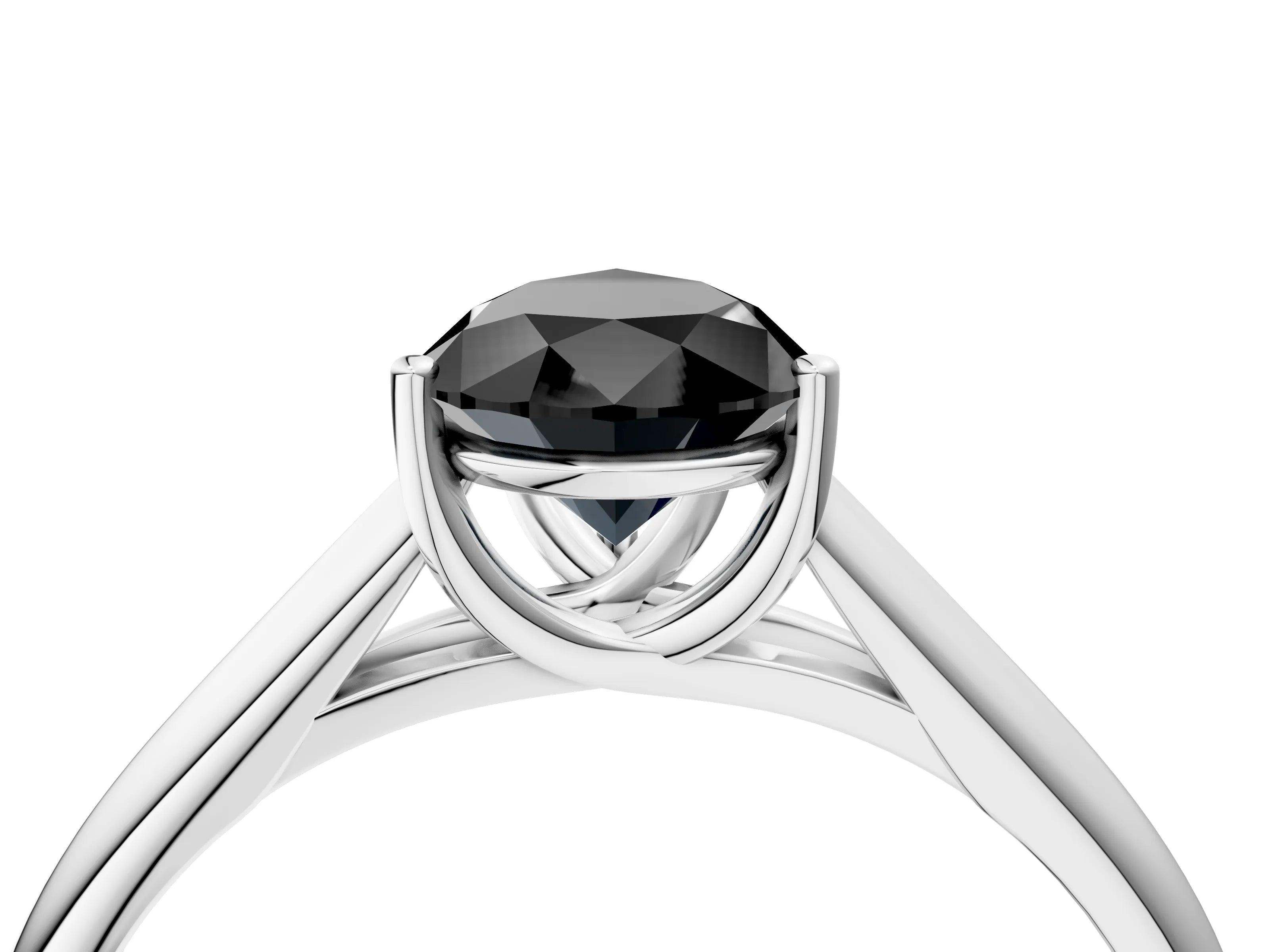 White gold Fancy Black Pear Cut Cut Diamond Solitaire Engagement Ring with Tapered Plain Band and Four-Prong Setting_4