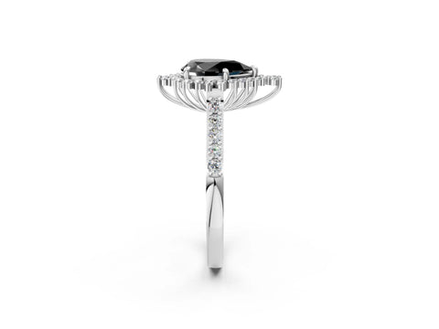 White gold Fancy Black Pear Cut Cut Diamond Sunburst Halo Engagement Ring with Pavé Band_14