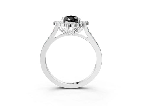 White gold Fancy Black Pear Cut Cut Diamond Sunburst Halo Engagement Ring with Pavé Band_3