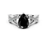 White gold Fancy Black Pear Cut Cut Diamond Twisted Band with Milgrain Pave Setting and Four-Prong Setting_12