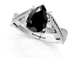White gold Fancy Black Pear Cut Cut Diamond Twisted Band with Milgrain Pave Setting and Four-Prong Setting_13
