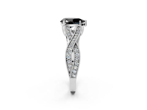 White gold Fancy Black Pear Cut Cut Diamond Twisted Band with Milgrain Pave Setting and Four-Prong Setting_14