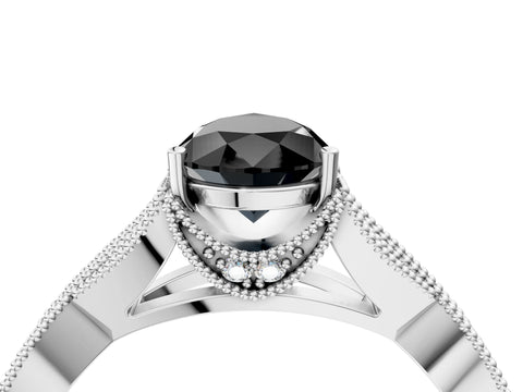 White gold Fancy Black Pear Cut Cut Diamond Twisted Band with Milgrain Pave Setting and Four-Prong Setting_16