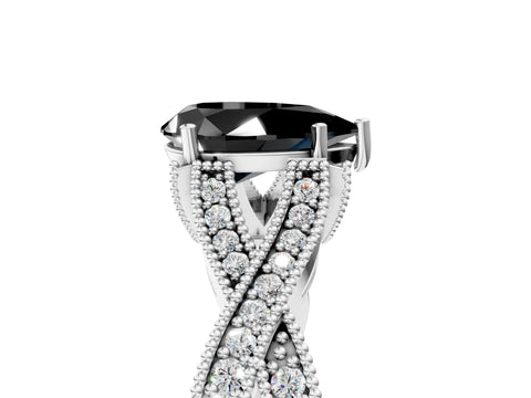White gold Fancy Black Pear Cut Cut Diamond Twisted Band with Milgrain Pave Setting and Four-Prong Setting_17