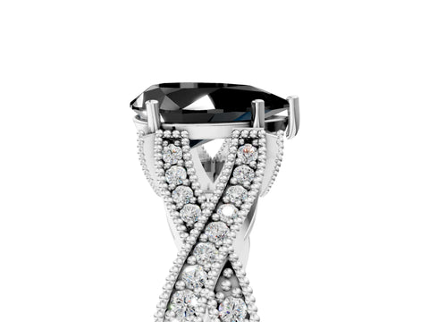 White gold Fancy Black Pear Cut Cut Diamond Twisted Band with Milgrain Pave Setting and Four-Prong Setting_5