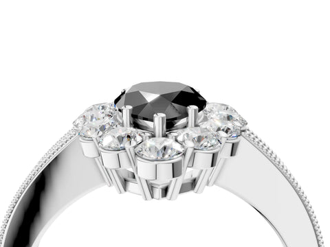 White gold Fancy Black Pear Cut Cut Halo Diamond Pavé Engagement Ring with Milgrain Detailing_10