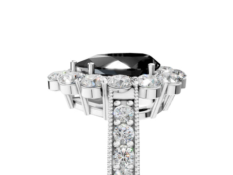 White gold Fancy Black Pear Cut Cut Halo Diamond Pavé Engagement Ring with Milgrain Detailing_11