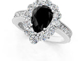 White gold Fancy Black Pear Cut Cut Halo Diamond Pavé Engagement Ring with Milgrain Detailing_1