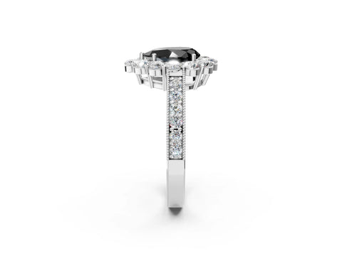 White gold Fancy Black Pear Cut Cut Halo Diamond Pavé Engagement Ring with Milgrain Detailing_33