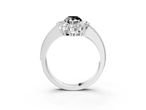 White gold Fancy Black Pear Cut Cut Halo Diamond Pavé Engagement Ring with Milgrain Detailing_34