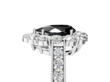 White gold Fancy Black Pear Cut Cut Halo Diamond Pavé Engagement Ring with Milgrain Detailing_35