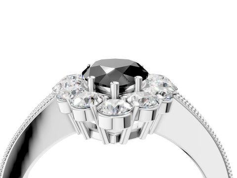 White gold Fancy Black Pear Cut Cut Halo Diamond Pavé Engagement Ring with Milgrain Detailing_35