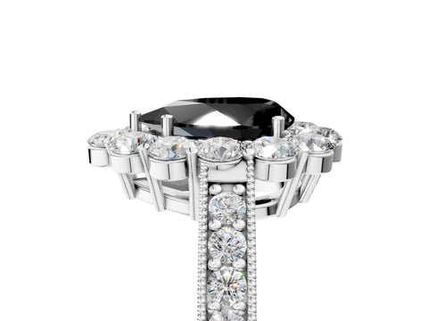 White gold Fancy Black Pear Cut Cut Halo Diamond Pavé Engagement Ring with Milgrain Detailing_36