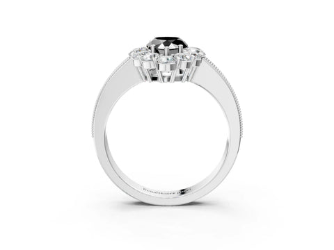 White gold Fancy Black Pear Cut Cut Halo Diamond Pavé Engagement Ring with Milgrain Detailing_3