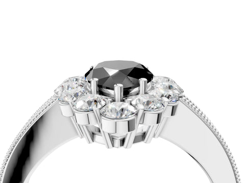 White gold Fancy Black Pear Cut Cut Halo Diamond Pavé Engagement Ring with Milgrain Detailing_4