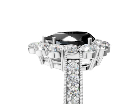 White gold Fancy Black Pear Cut Cut Halo Diamond Pavé Engagement Ring with Milgrain Detailing_5